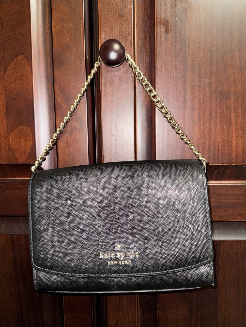 Kate spade 2-in- 1 Black Leather Shoulder Bag with Gold Hardware